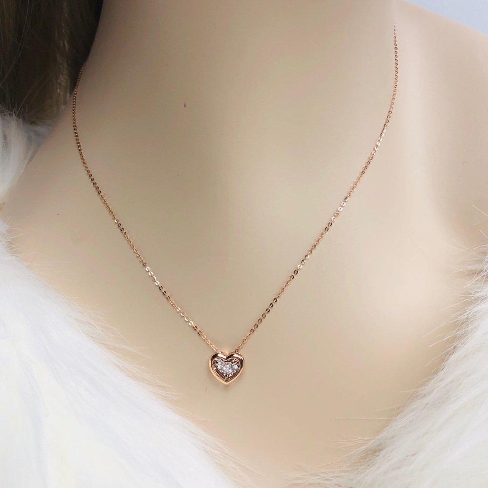 SOLID 18K GOLD DANCING HEART NECKLACE - Picture 7 of 16